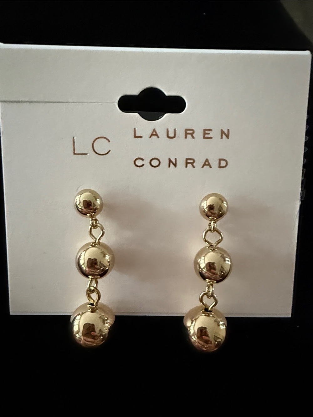 LC Lauren Conrad Shiny Gold Graduated Ball Drop Earrings - New!